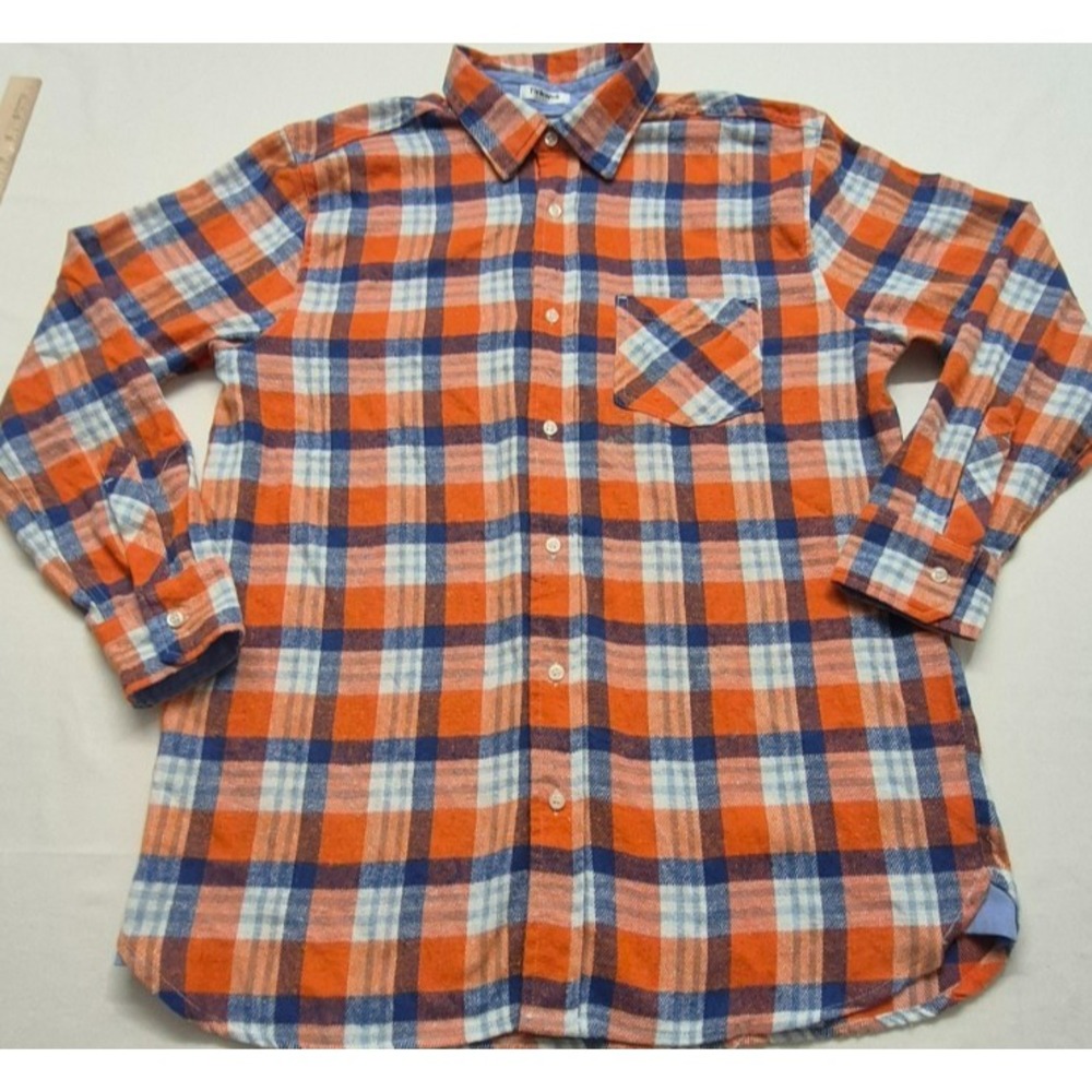 Tinkwell men's orange/navy plaid flannel‎ long sleeve pocket shirt sz. XL